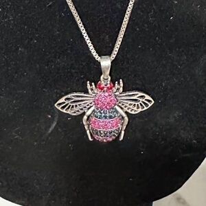 BETSEY JOHNSON Women’s Silver Long Rhinestone Bee Pendant Necklace